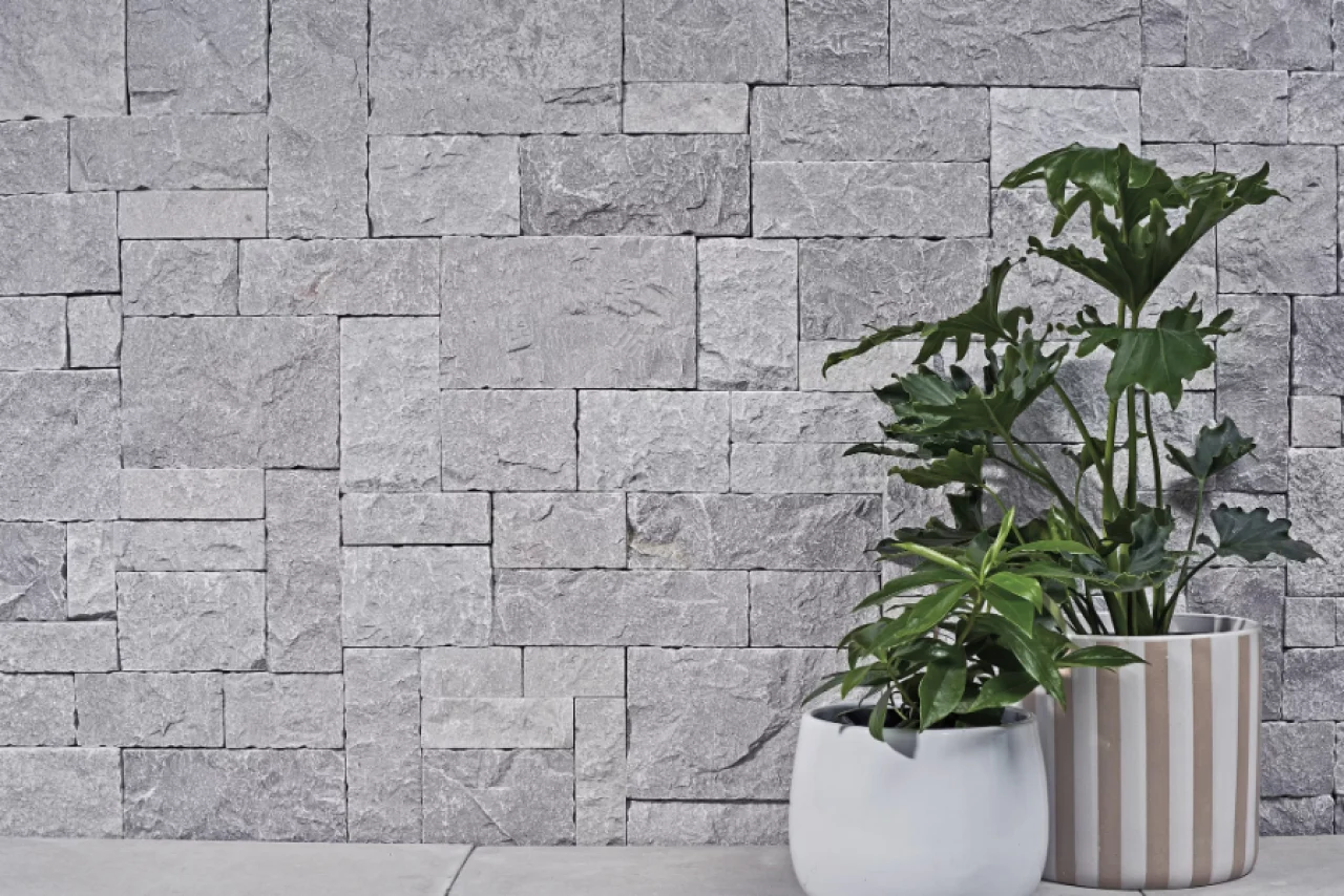 Aspen natural stone wall cladding panel light grey exterior feature wall