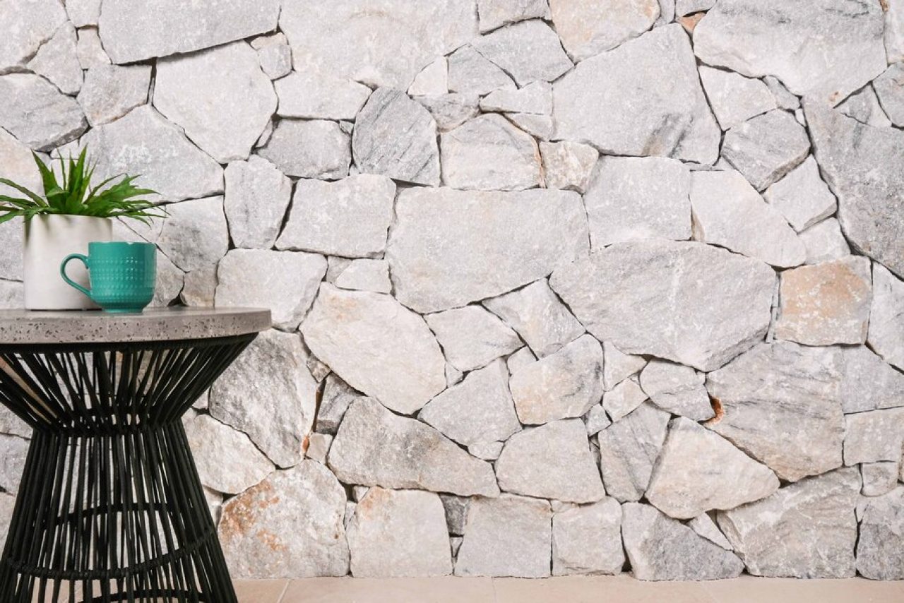 Larvik natural stone wall cladding charcoal dark tone feature wall