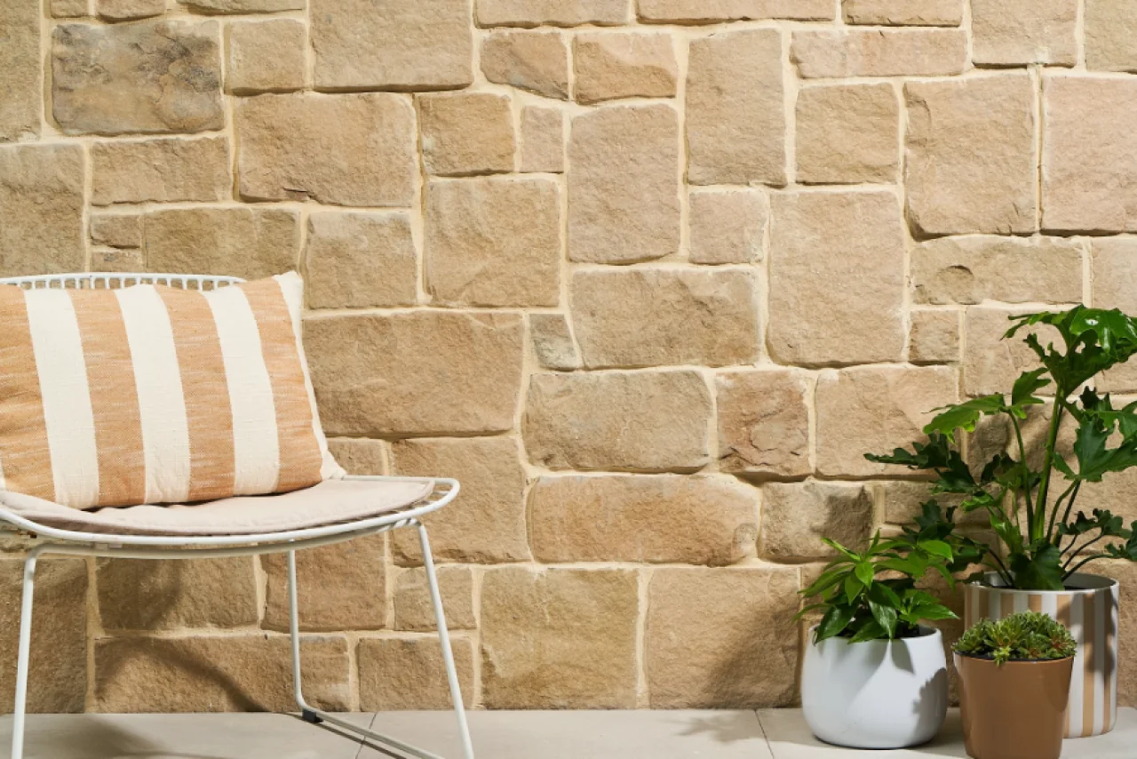 Magro natural stone wall cladding warm beige tone feature wall