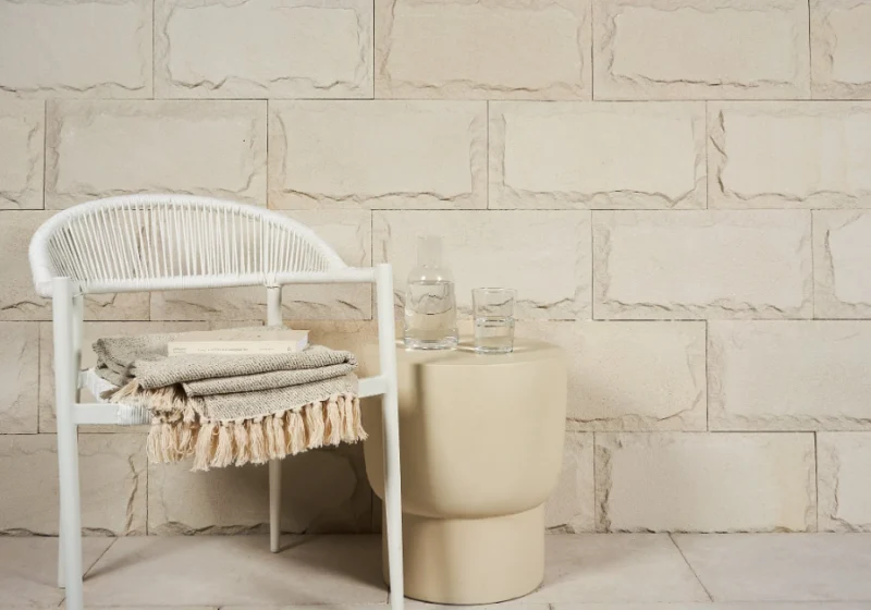 Mint White thin stone veneer wall cladding panel light exterior feature