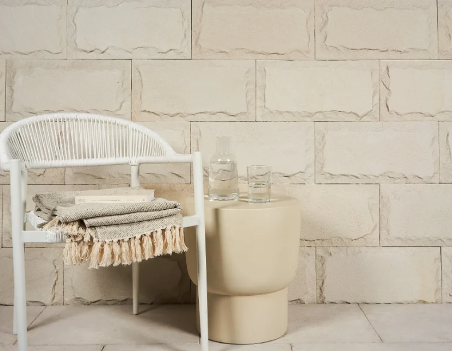 Mint White thin stone veneer wall cladding panel light exterior feature