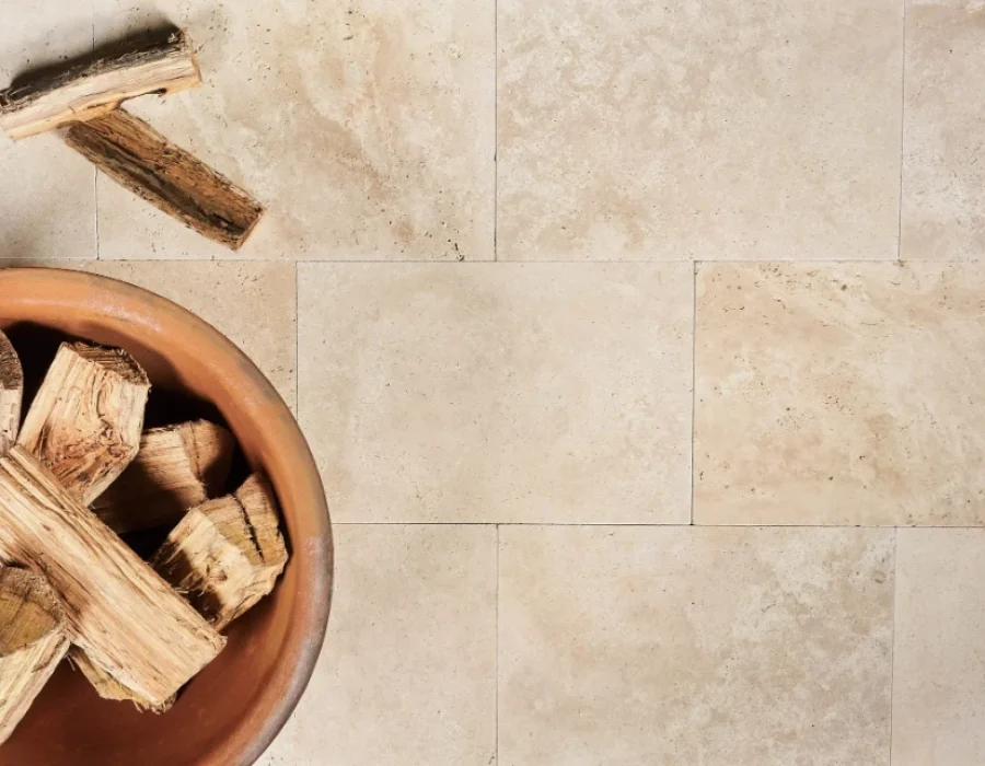Travertine natural stone pavers outdoor patio and pool coping NSW